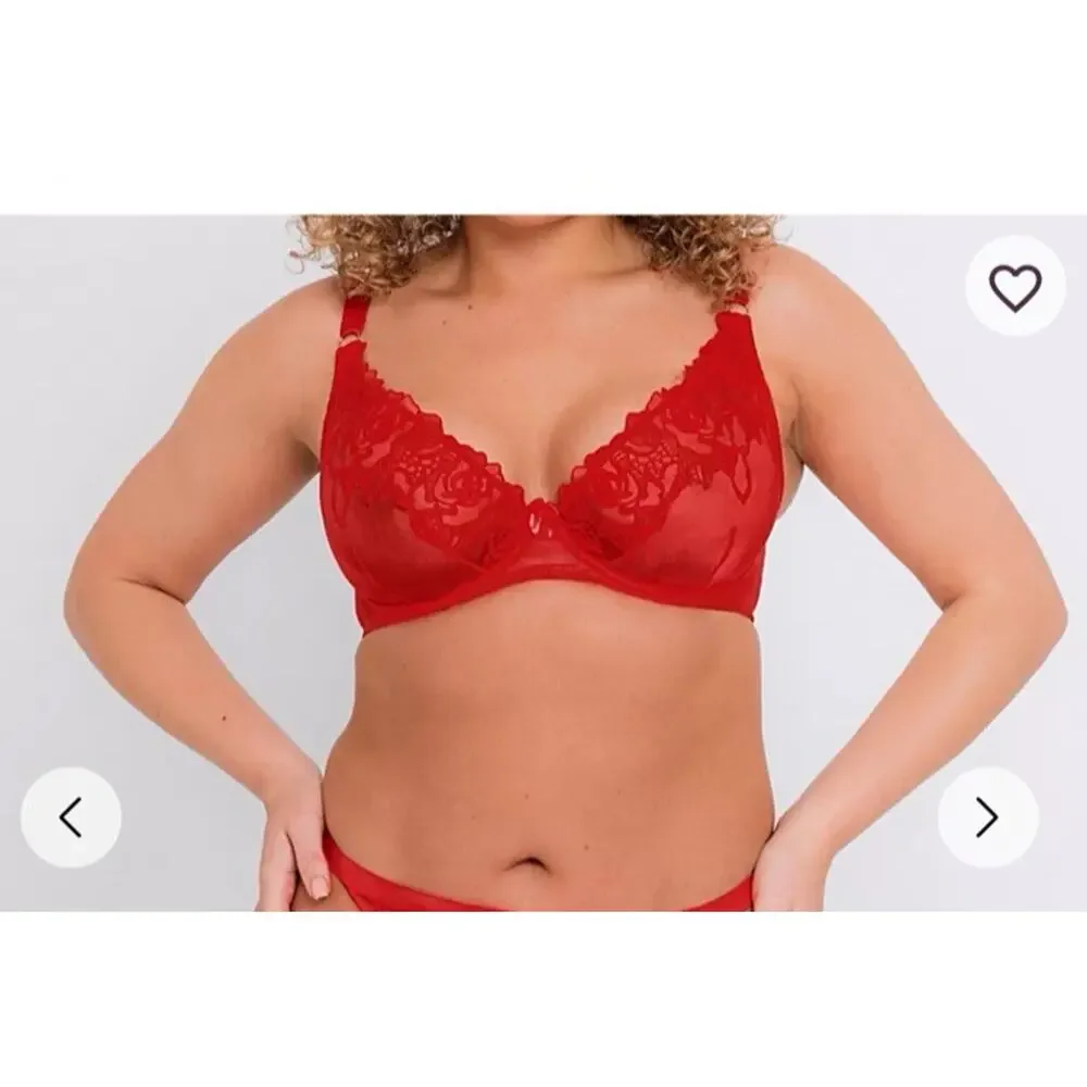 Curvy Kate Stand Out Plunge Underwire Bra Red 32G Full Cup Lace New